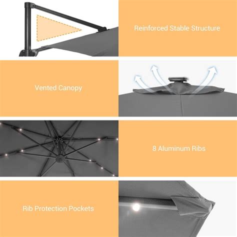 Sonkuki 9 Ft Aluminum Gray No Tilt Cantilever Patio Umbrella With Lights Sd Mn99gy Led At