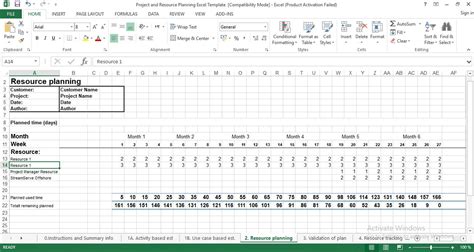 Project Resource Planning Excel Template