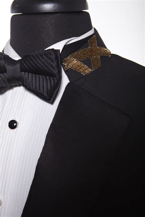 BLACK CLASSIC TUX WITH SATIN LAPEL AND GOLD EMBROIDERY - Stanlion