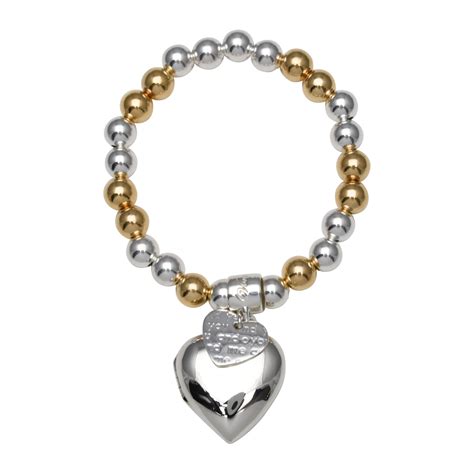 Stretchy bracelet with heart locket & flat heart - Von Treskow