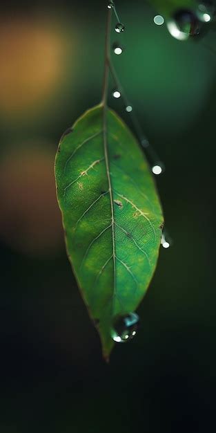 Premium Ai Image A Leaf Hanging From A Tree In The Rain