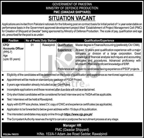 Government Of Pakistan Ministry Of Defence Mod Jobs 2024 Jobs Centre