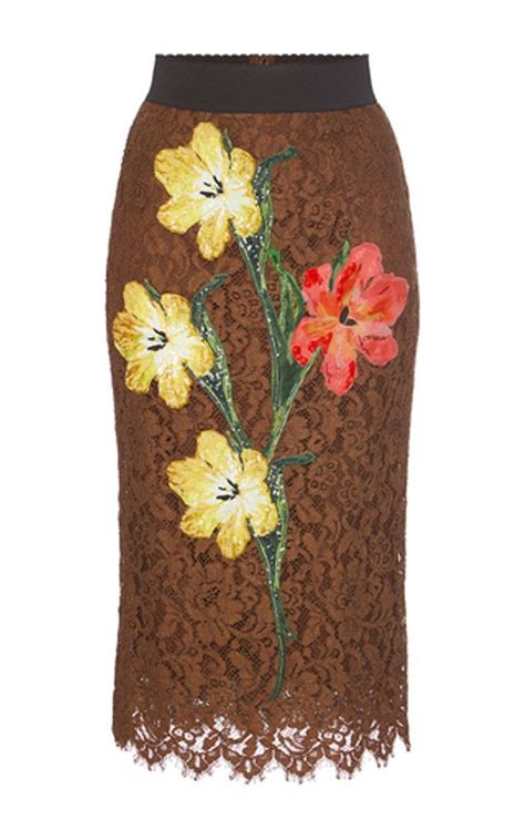 Dolce And Gabbana Brown Lace Pencil Skirt Flower Skirt Lace Skirt Cute Skirts A Line Skirts