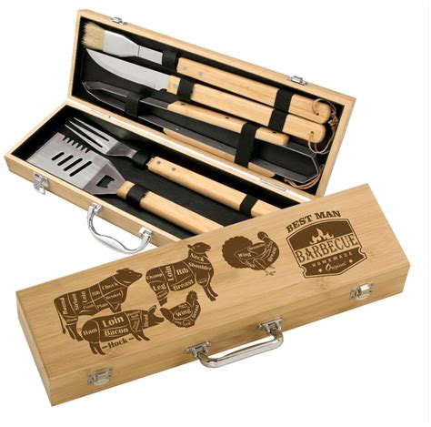 Engraved Grill Set Bamboo 5 Piece BBQ Gift Set Personalized