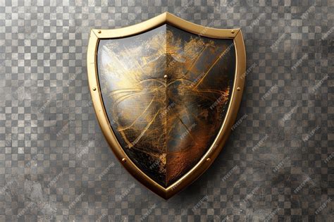 Golden Medieval Shield With Artistic Design On Checkered Background