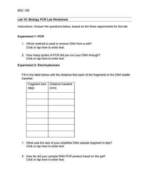 Lab Biology Pcr Worksheet Bsc Lab Biology Pcr Lab