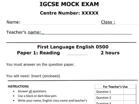 Cie 0500 Igcse English Language Paper 1 Resource Pack Teaching Resources