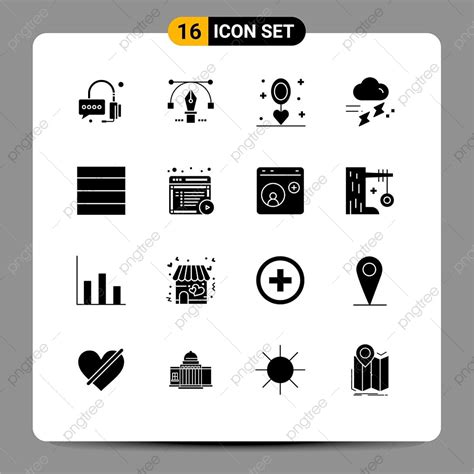 Set Of 16 Vector Solid Glyphs On Grid For Grid Finance Browser