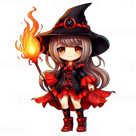 Cute Fire Witch Ai Generative 33494458 Png