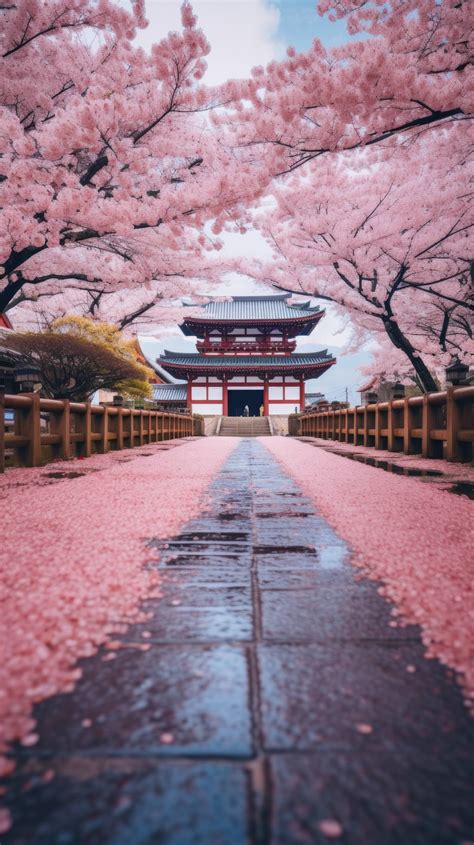 Kyoto temple, cherry blossom serenity, nature's spring masterpiece