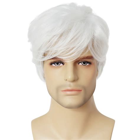 GNIMEGIL Peluca Blanca De Cabello Corto Para Hombres Peluca De Cosplay