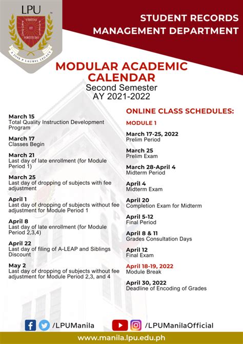 Academic Calendar 2nd Semester Ay 2021 2022 Lyceum Of The