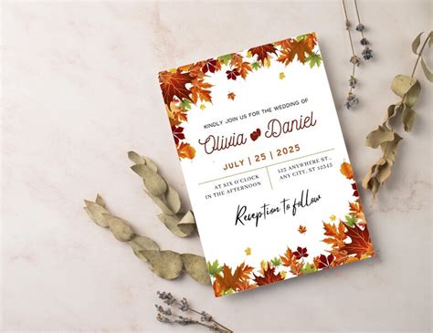 Fall Wedding Invitation Template Rustic Wedding Invitation Etsy