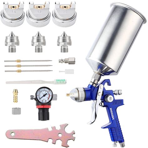 Endozer Professional Hvlp Gravity Feed Air Spray Gun Set With 1 4 1 7 2 0mm Nozzles Paint Gun