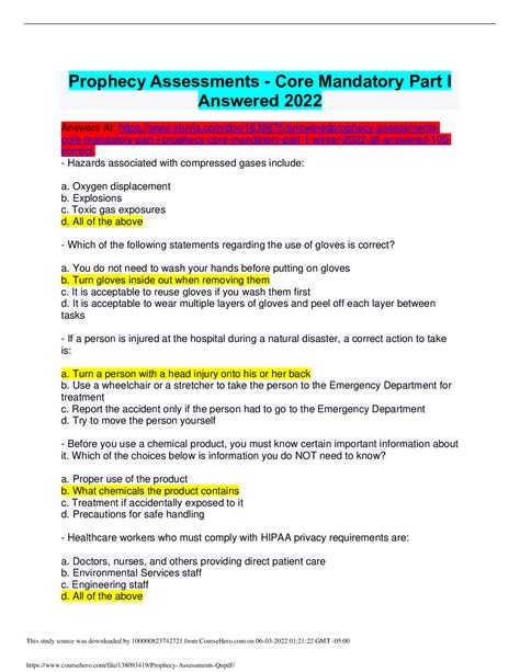 Core Mandatory Part 1 Answers Solution Prophecy Core Mandat