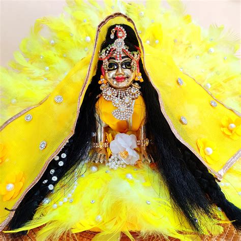 soft feather yellow radha rani dress janmashtami special poshak