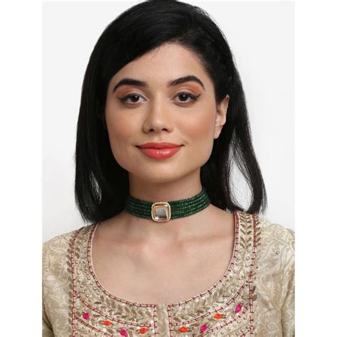 Buy Ruby Raang Studio Gold Toned Green Gold Plated Choker Necklace Online