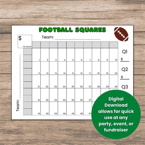 50 Squares Football Squares Game Printable, Football Fundraiser ...