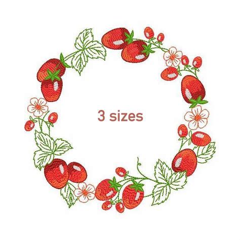 Strawberry Wreath Machine Embroidery Design Sizes Sketch Etsy