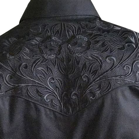 Rockmount Men S Vintage Tooling Embroidered Black Western Shirt