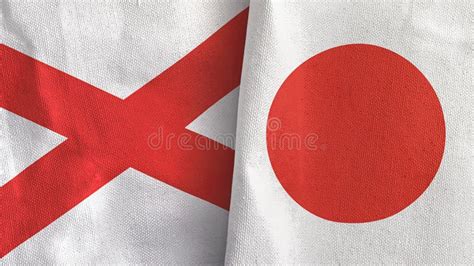 Japan And Northern Ireland Two Flags Textile Cloth D Rendering Stock