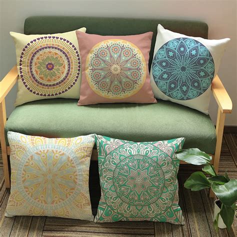 Bohemian Style Flower Mandala Cushion Cover Pillow Case Linen Cotton