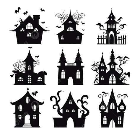 Halloween Silhouette Haunted House Collection Or Scary Spooky Monster Castle Ghost House Scary