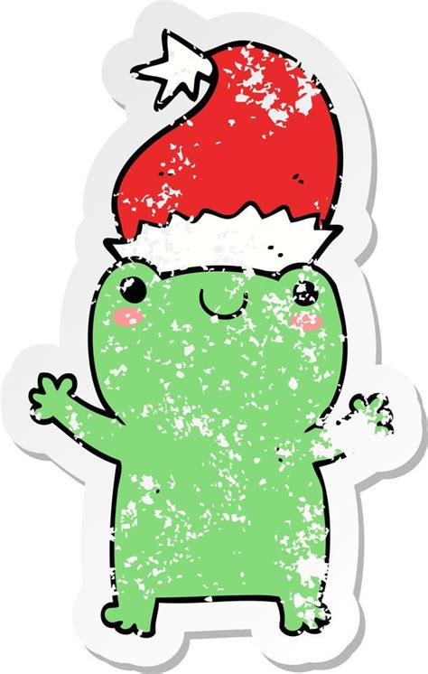 Distressed Sticker Of A Cute Christmas Frog 11689916 Vector Art At Vecteezy