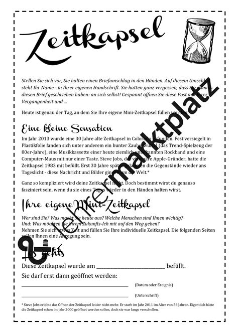 Paket Zeitkapsel Brief An Mich Selbst Meine Ziele Steckbrief Und