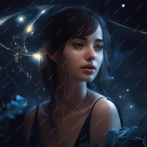 Premium Ai Image Beautiful Girl On The Background Of The Starry Sky Generative Ai