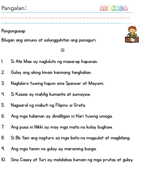 Mga Kayarian Ng Pangungusap Worksheets