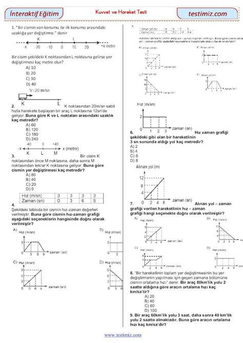 PDF İnteraktif Eğitim Kuvvet ve Hareket TestiKuvvet ve Hareket Testi