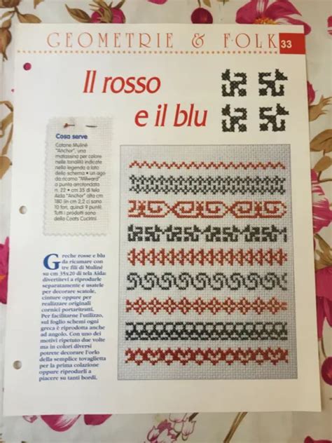 Schema Punto Croce Ricamo Geometrie E Folk Greche Rosso Blu Eur