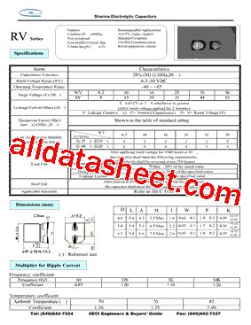 RV Datasheet PDF Sharma Electro Components Inc