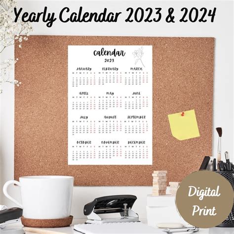 Druckbarer Kalender 2023 2024 Minimalistisch 5 Größen A3 Etsyde