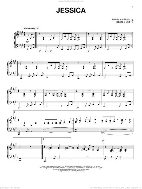 The Allman Brothers Band Jessica Sheet Music For Piano Solo