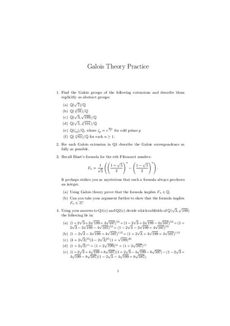 Pdf Galois Theory Practice