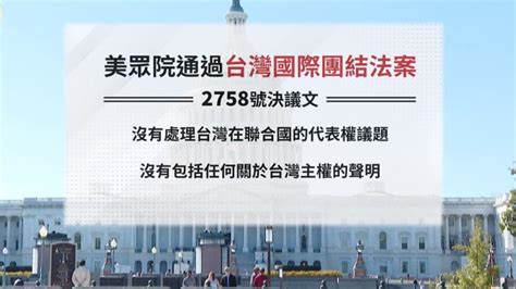 「聯大2758號決議 中國代表權不涉台」 美眾院通過