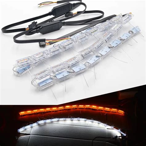 2Pcs Flexible DRL Turn Signal Strip Light Led Daytime Running Light