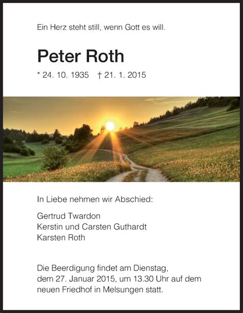 Traueranzeigen Von Peter Roth Trauer HNA De