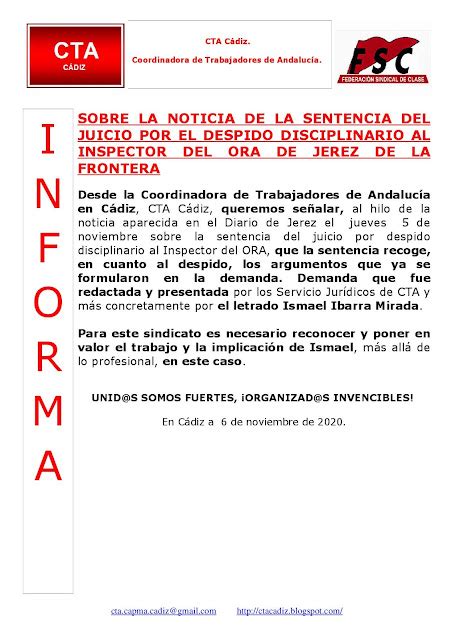 Sindicato Cta En La Provincia De C Diz Sobre La Noticia De La