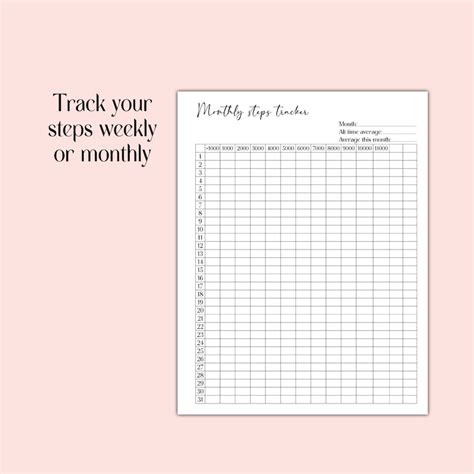 Steps Tracker Printable Monthly Step Tracker 30 Day Step Challenge