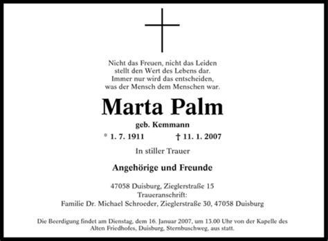 Traueranzeigen Von Marta Palm Trauer In NRW De