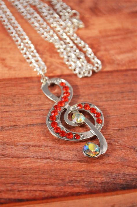 Rhinestone Treble Clef Silver Plated Necklace Musical Note Etsy