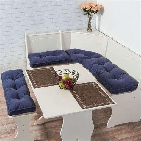 Denim Blue 4 piece Nook Cushion Set Corner Bench Booth Dining Breakfast ...