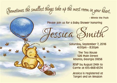 Printable Winnie The Pooh Baby Shower Invitation Personalized