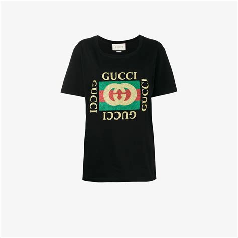 Gucci Gucci Glitter Logo Cotton T Shirt Browns