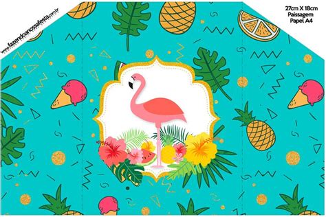 Envelope Convite Flamingo Tropical Fazendo A Nossa Festa Flamingo