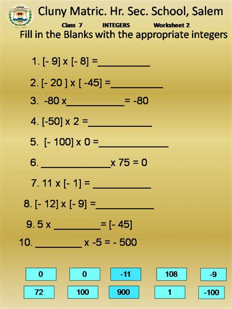 Class 7 Maths 2 Integers Worksheet Live Worksheets Worksheets Library