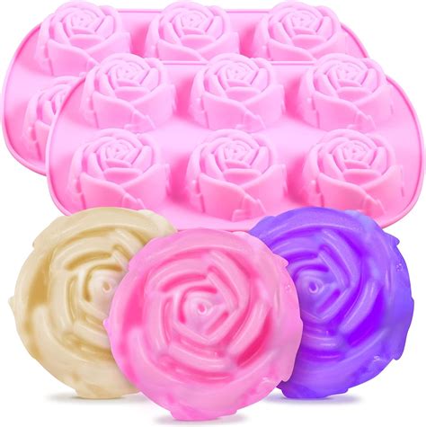 2 Pieces 6 Cavity Silicone Flowers Shaped Molds Silicone Rose Flower